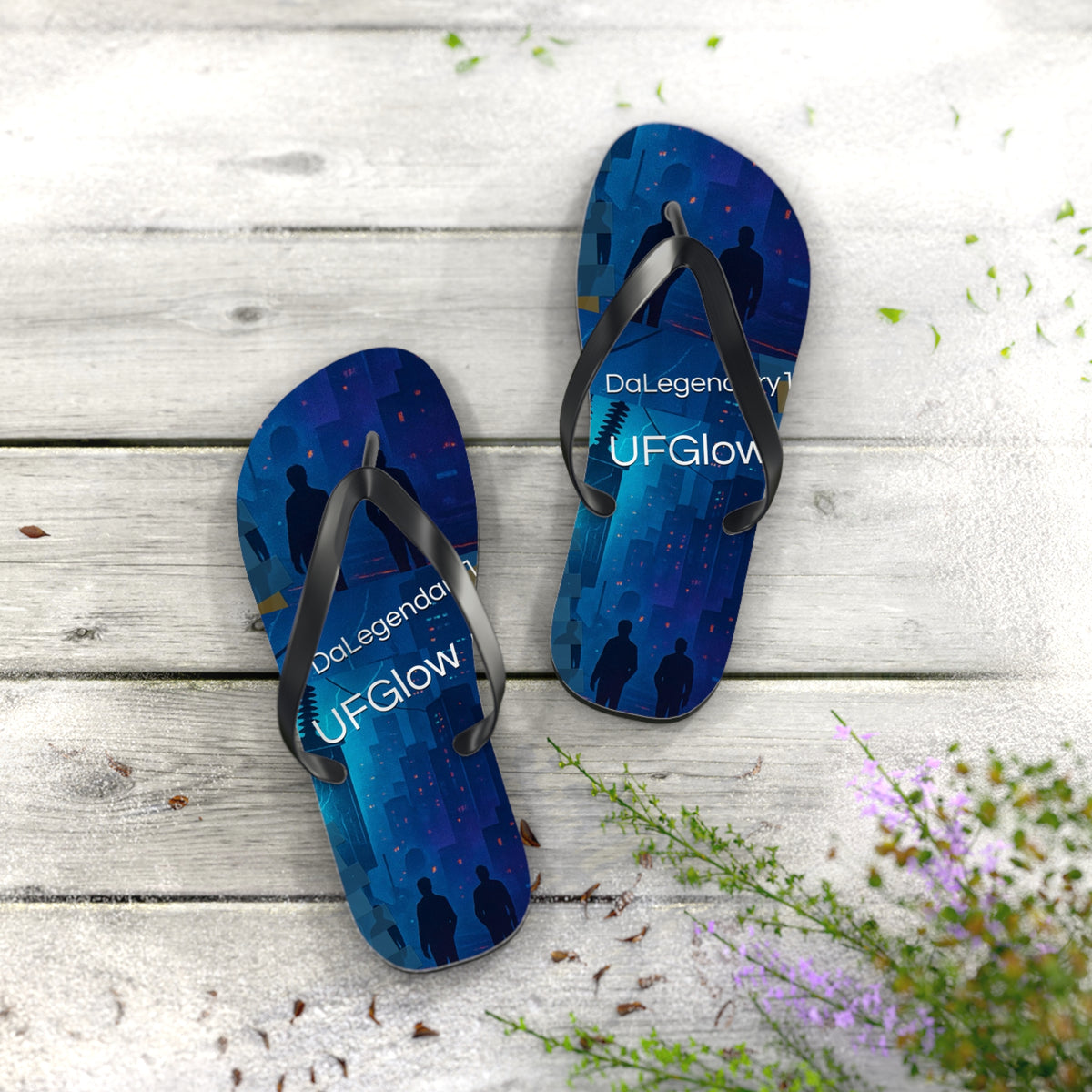 UFGlow Blue Night City Flip Flops