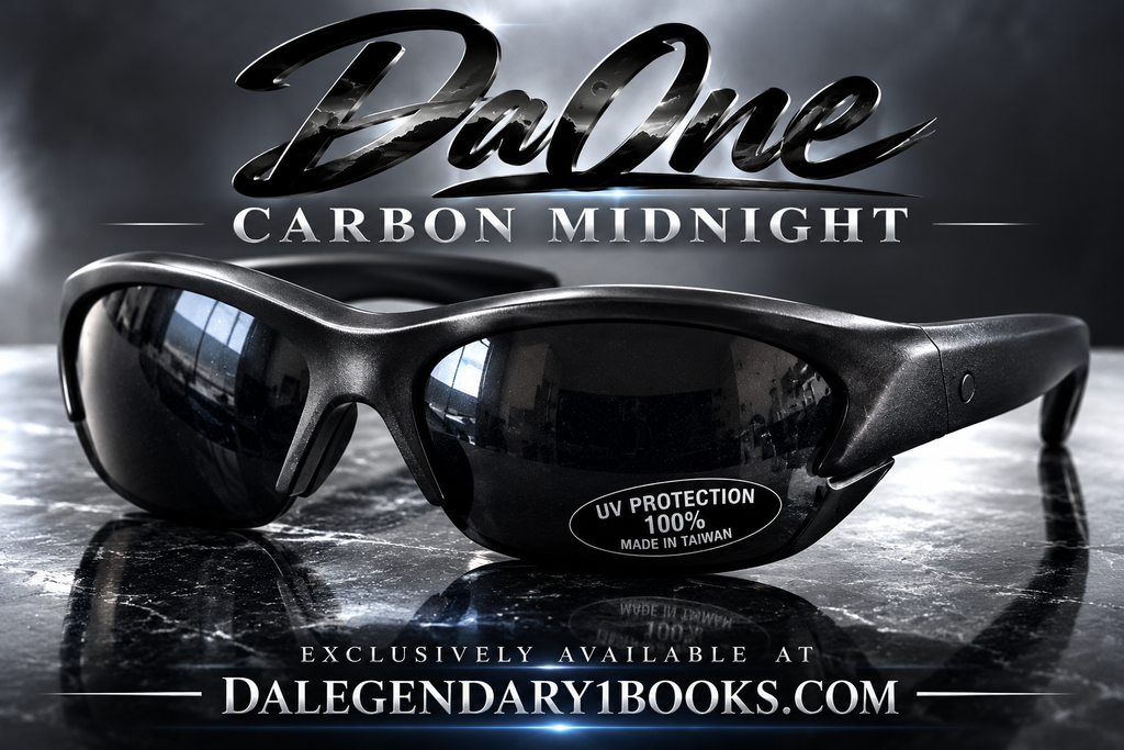 Da One Carbon Midnight sunglasses exclusive promotional image, exclusively available at DaLegendary1Books.com